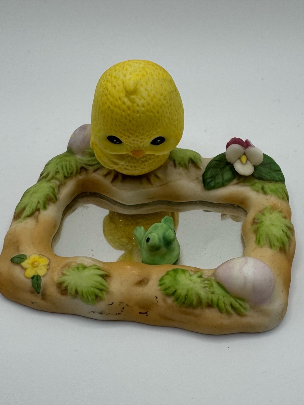 Vintage Bisque Porcelain Chick & Frog Figurine | Mirror Pond Easter